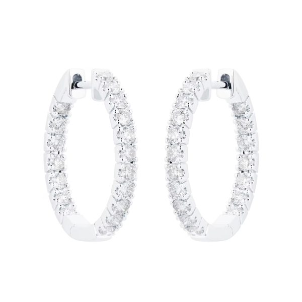 18ct White Gold 1.00cttw Diamond 20mm Hoop Earrings - Görsel 3