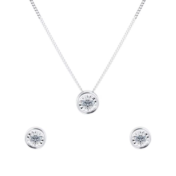9ct White Gold 0.20cttw Diamond Illusion Jewellery Set