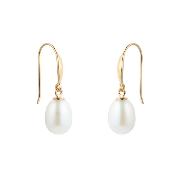9ct Yellow Gold 7mm Freshwater Pearl Drop Earrings - Görsel 2