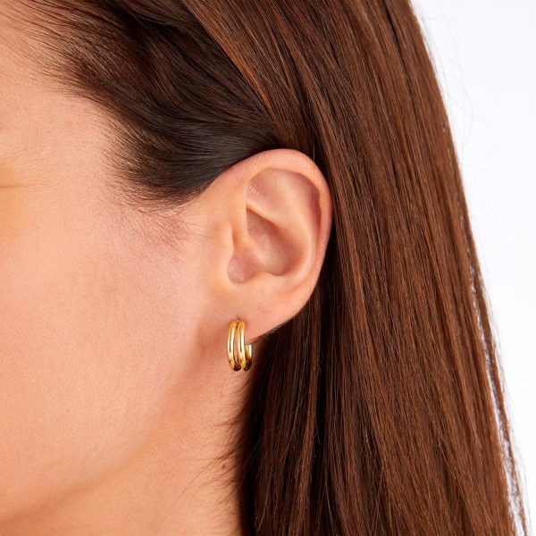 9ct Yellow Gold Double Layer Hoop Earrings - Görsel 2