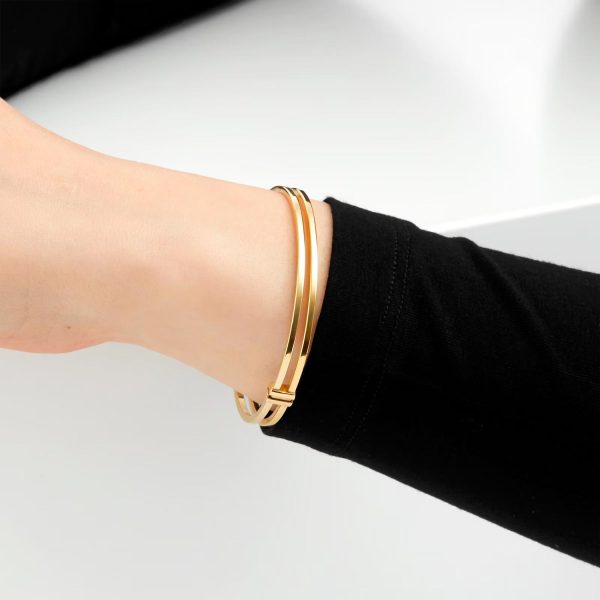 9ct Yellow Gold Double Square Tube Bangle - Görsel 2