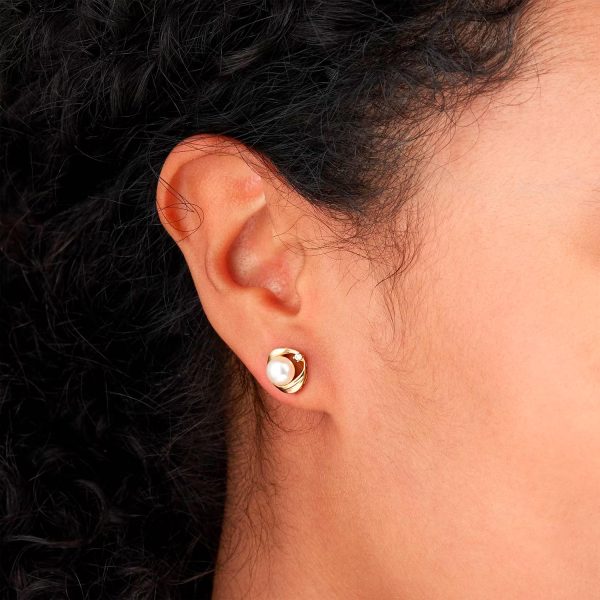 9ct Yellow Gold Fluid Pearl 0.04ct Stud Earrings - Görsel 4