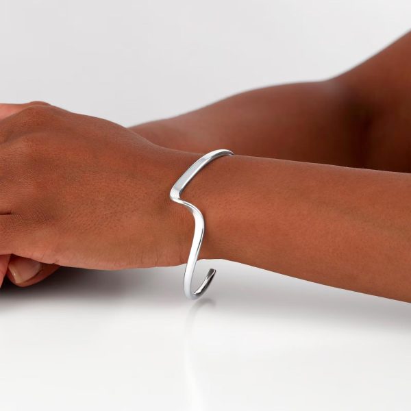 Silver Torque Wave Bangle S Design - Görsel 2