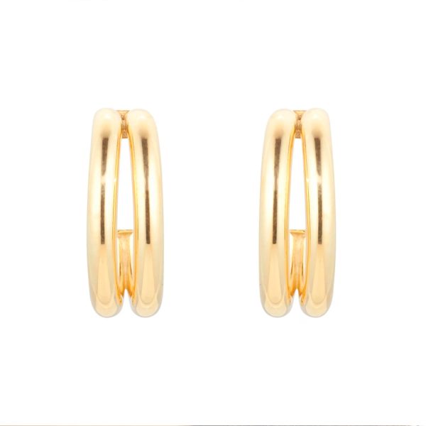 9ct Yellow Gold Double Layer Hoop Earrings - Görsel 4