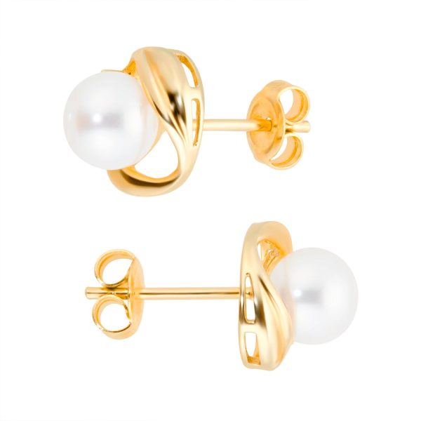 9ct Yellow Gold Fluid Pearl 0.04ct Stud Earrings - Görsel 2