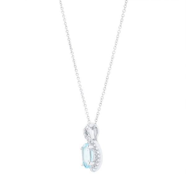 18ct White Gold 0.11cttw Diamond Twist & Aquamarine Pendant - Görsel 4