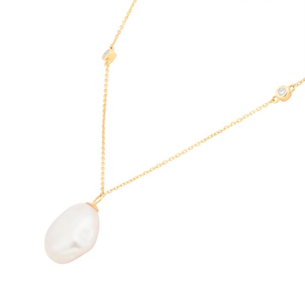 18ct Yellow Gold 0.10cttw Diamond & Baroque Pearl Pendant - Görsel 3