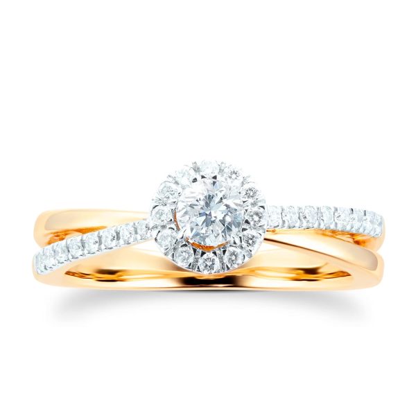 18ct Yellow Gold 0.40ct Round Halo Engagement Ring - Görsel 4