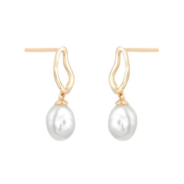 18ct Yellow Gold Baroque Pearl Stud Earrings - Görsel 3