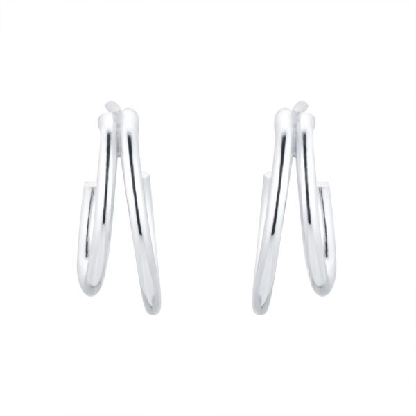 Silver Double Wire Hoop Earrings - Görsel 4