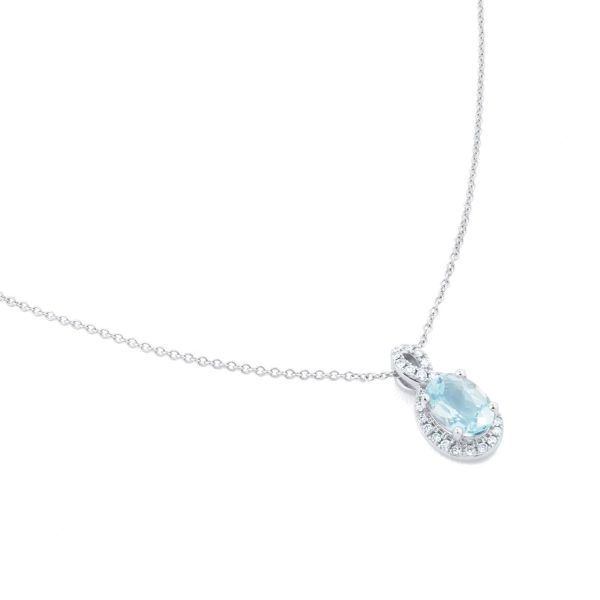 18ct White Gold 0.11cttw Diamond Twist & Aquamarine Pendant - Görsel 3