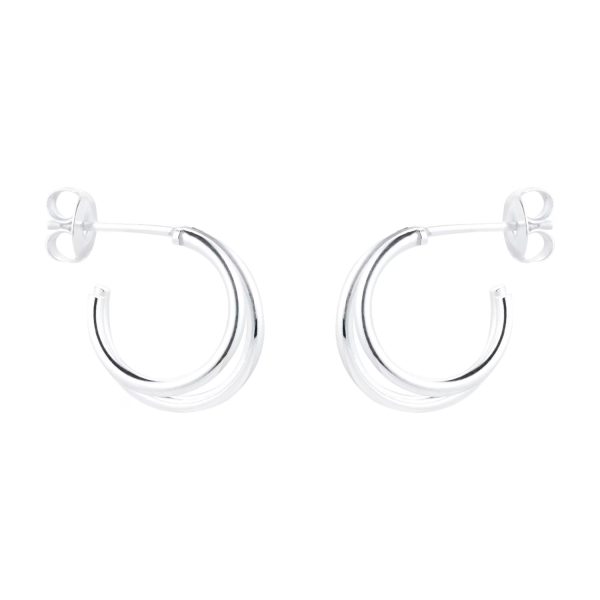 Silver Double Wire Hoop Earrings - Görsel 3