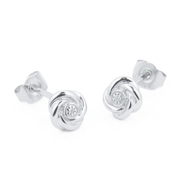9ct White Gold 0.01cttw Diamond Flower Stud Earrings - Görsel 3