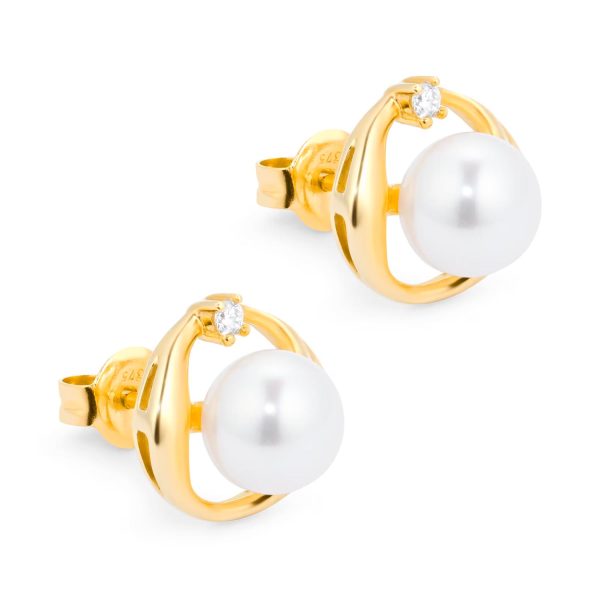 9ct Yellow Gold Fluid Pearl 0.04ct Stud Earrings - Görsel 3