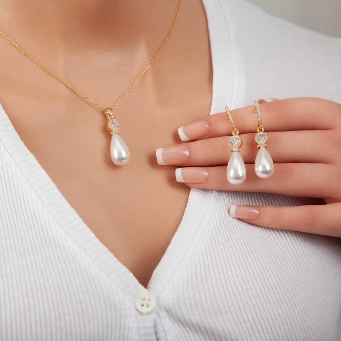 Gümüş Gold Damla İnci Kadın Set - Görsel 2