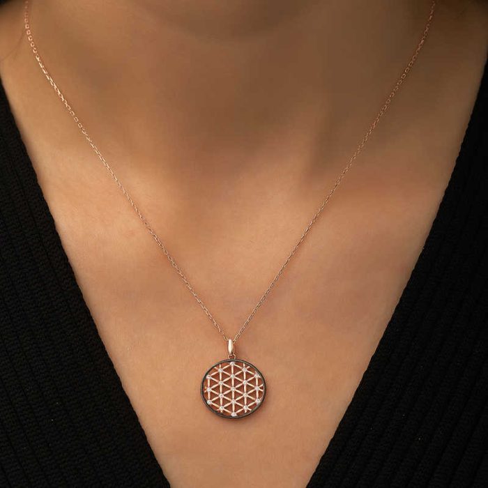 Gümüş Rose Yaşam Çiçeği Kolye - Görsel 3