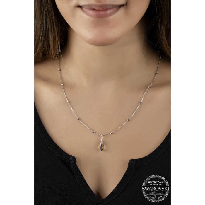 Swarovski Crystal Taşlı Ametist Top Zincir Gümüş Kadın Kolye - Görsel 2