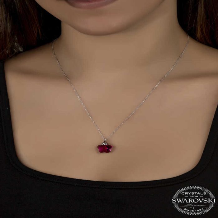 Swarovski Crystal Taşlı Fuşya Papatya Gümüş Kadın Kolye - Görsel 2
