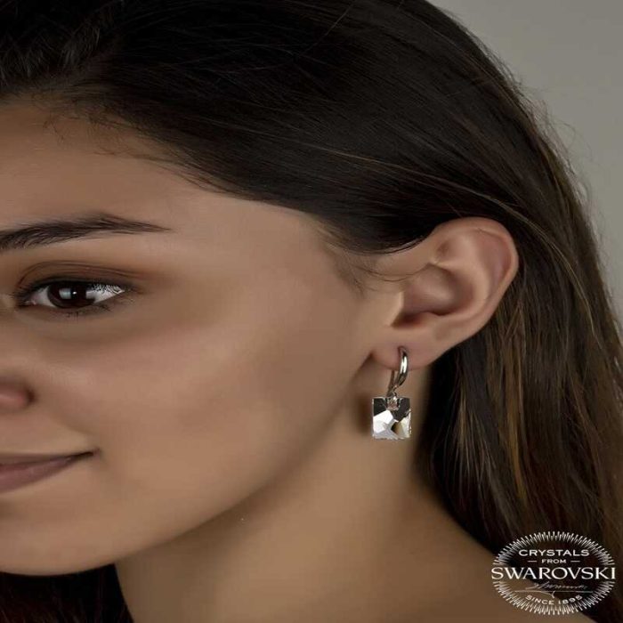 Swarovski Crystal Taşlı Gümüş Beyaz Baget Sallantılı Kadın Küpe - Görsel 2