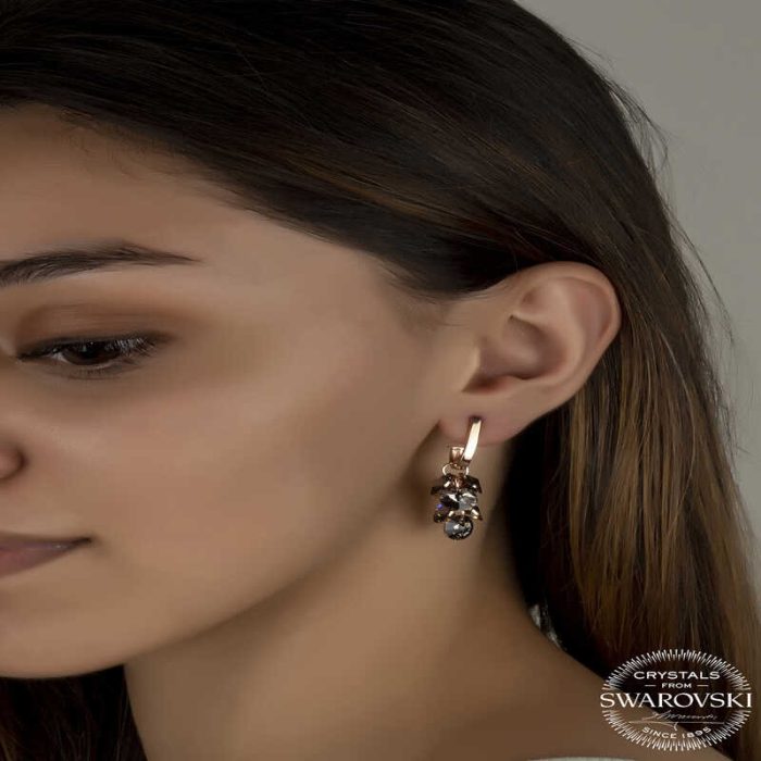 Swarovski Crystal Taşlı Gümüş Salkım Sallantılı Kadın Küpe - Görsel 2