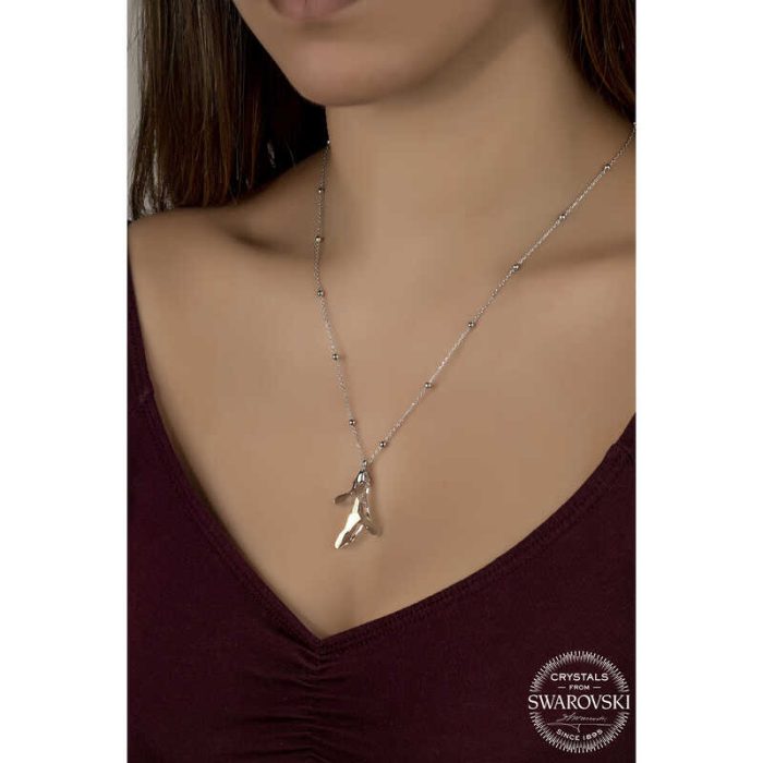 Swarovski Crystal Taşlı Top Zincir Mercan Gümüş Kadın Kolye - Görsel 2