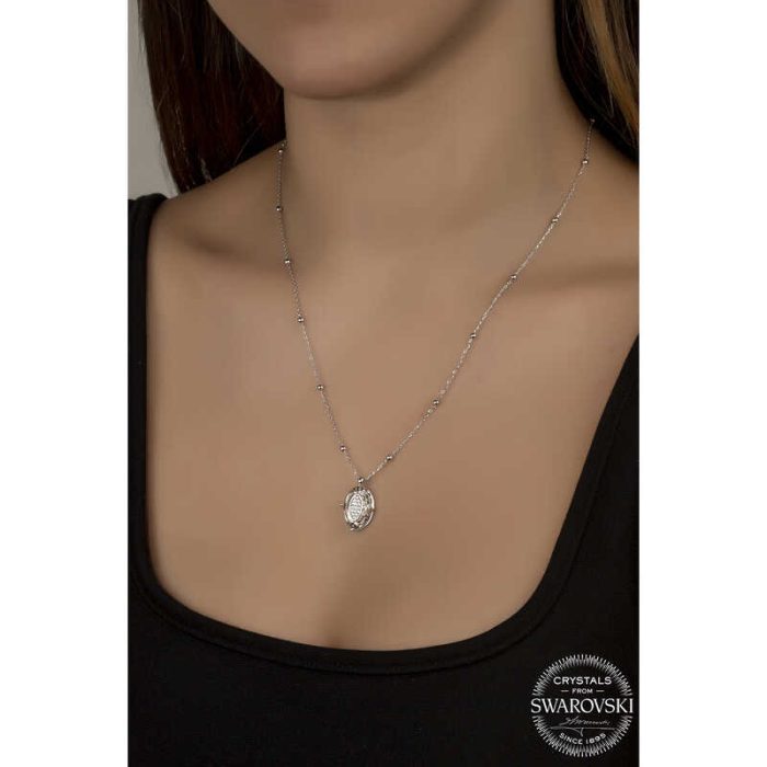 Swarovski Crystal Taşlı Top Zincir Oval Gümüş Kadın Kolye - Görsel 2