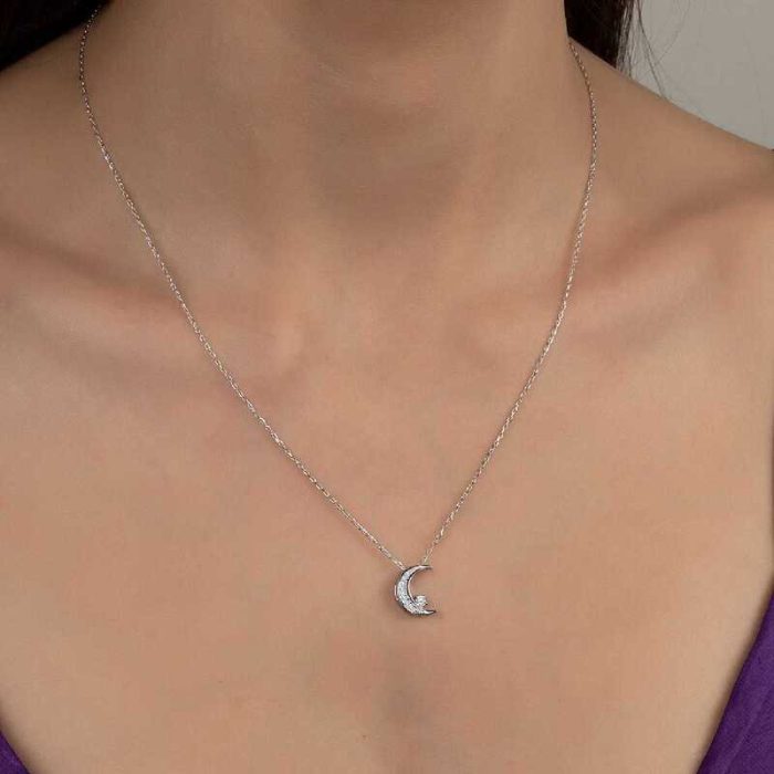 Swarovski Taşlı Gümüş Ayyıldız Bayan Kolye - Görsel 2