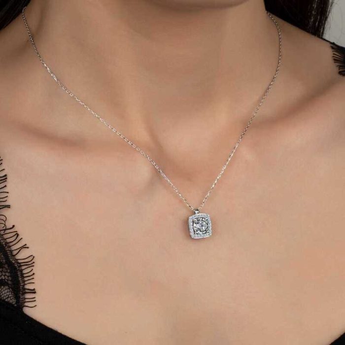 Swarovski Taşlı Gümüş  Baget Tektaş Bayan Kolye - Görsel 2