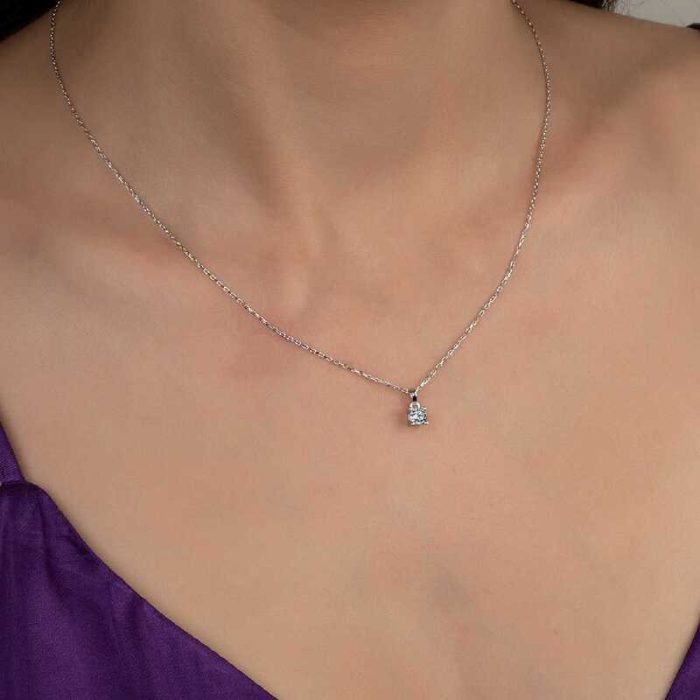 Swarovski Taşlı Gümüş Tektaş Bayan Kolye - Görsel 2