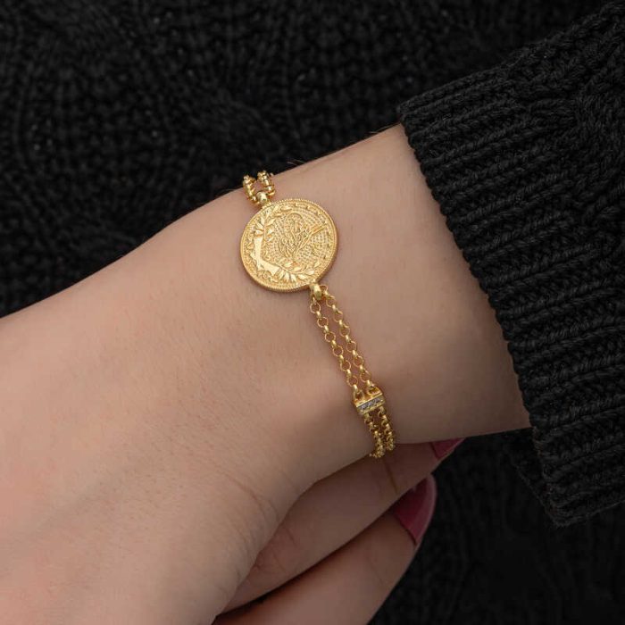 Gümüş Gold Kaplama Tuğralı Kadın Bileklik - Görsel 4