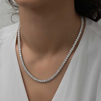 Gümüş 3 mm Beyaz Taşlı Su Yolu Kadın Kolye