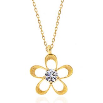 ​Gümüş Gold Zirkon Taşlı Çiçek Kadın Kolye