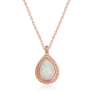 Gümüş Rose Damla Beyaz Opal Taşlı Kadın Kolye