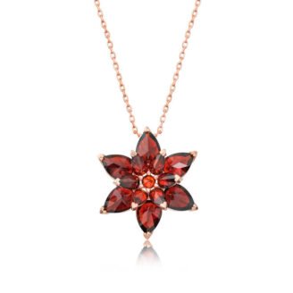 Gümüş Rose Kırmızı Lotus Çiçeği Kolyeçocuk