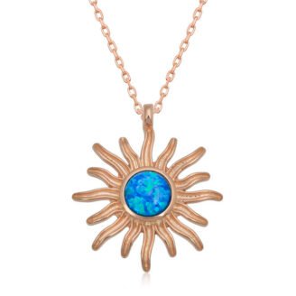 Gümüş Rose Mavi Opal Taşlı Güneş Kadın Kolye