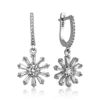 Gümüş Trapez Taşlı Çiçek Bayan Küpeçocuk