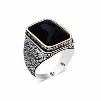 Gümüş Zirkon Siyah Taşlı Kare Erkek Yüzükçocuk