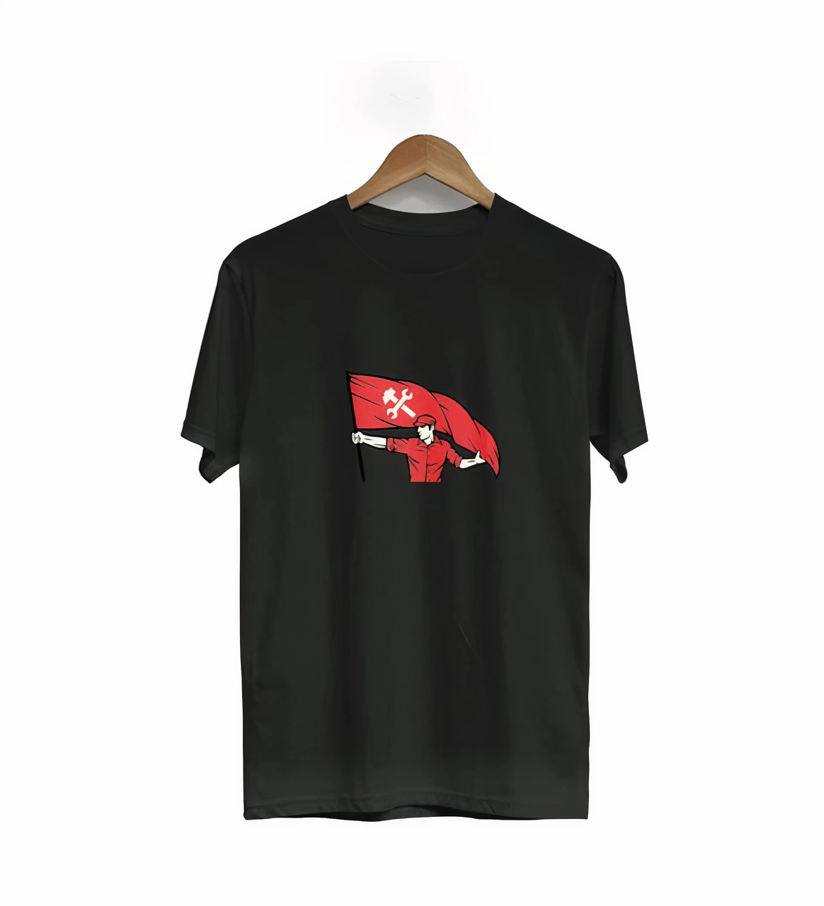1 Mayıs Emek ve Dayanışma Bayraklı Emekçi Baskılı Bisiklet Yaka T-shirt – Siyah