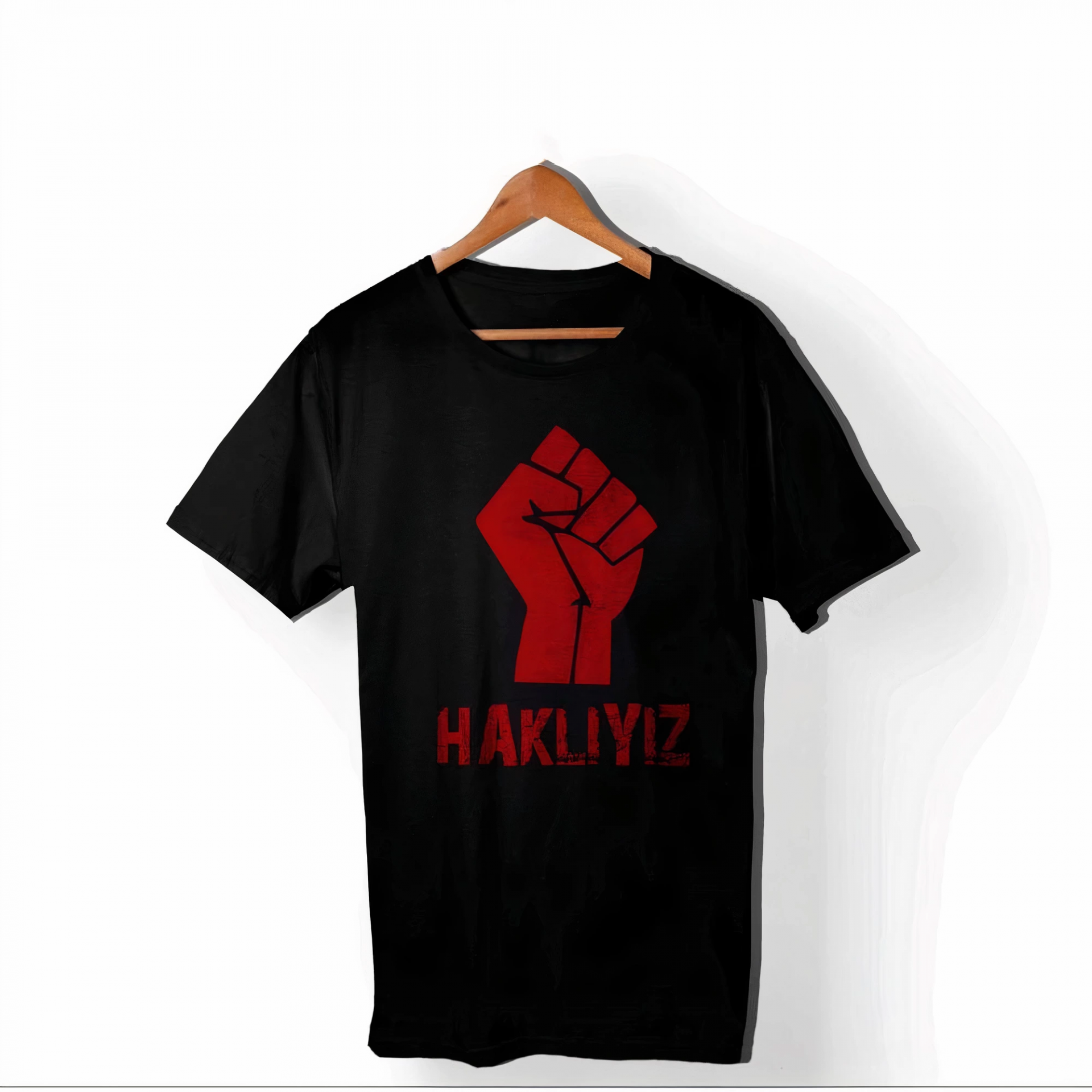 1 Mayıs Emek ve Dayanışma Günü HAKLIYIZ Baskılı Bisiklet Yaka T-shirt – Siyah