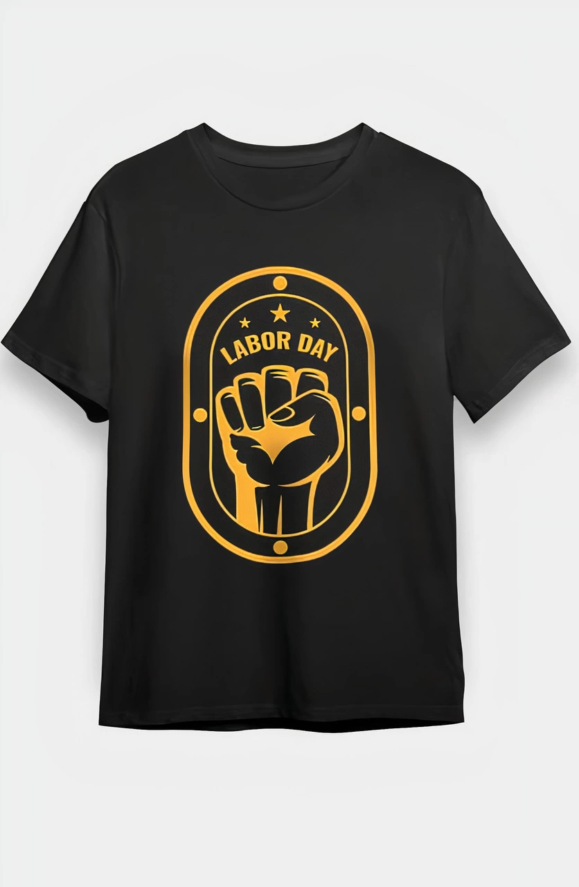 1 Mayıs Labor Day Emekçi Temalı Baskılı Oversize Bisiklet Yaka T-shirt – Siyah