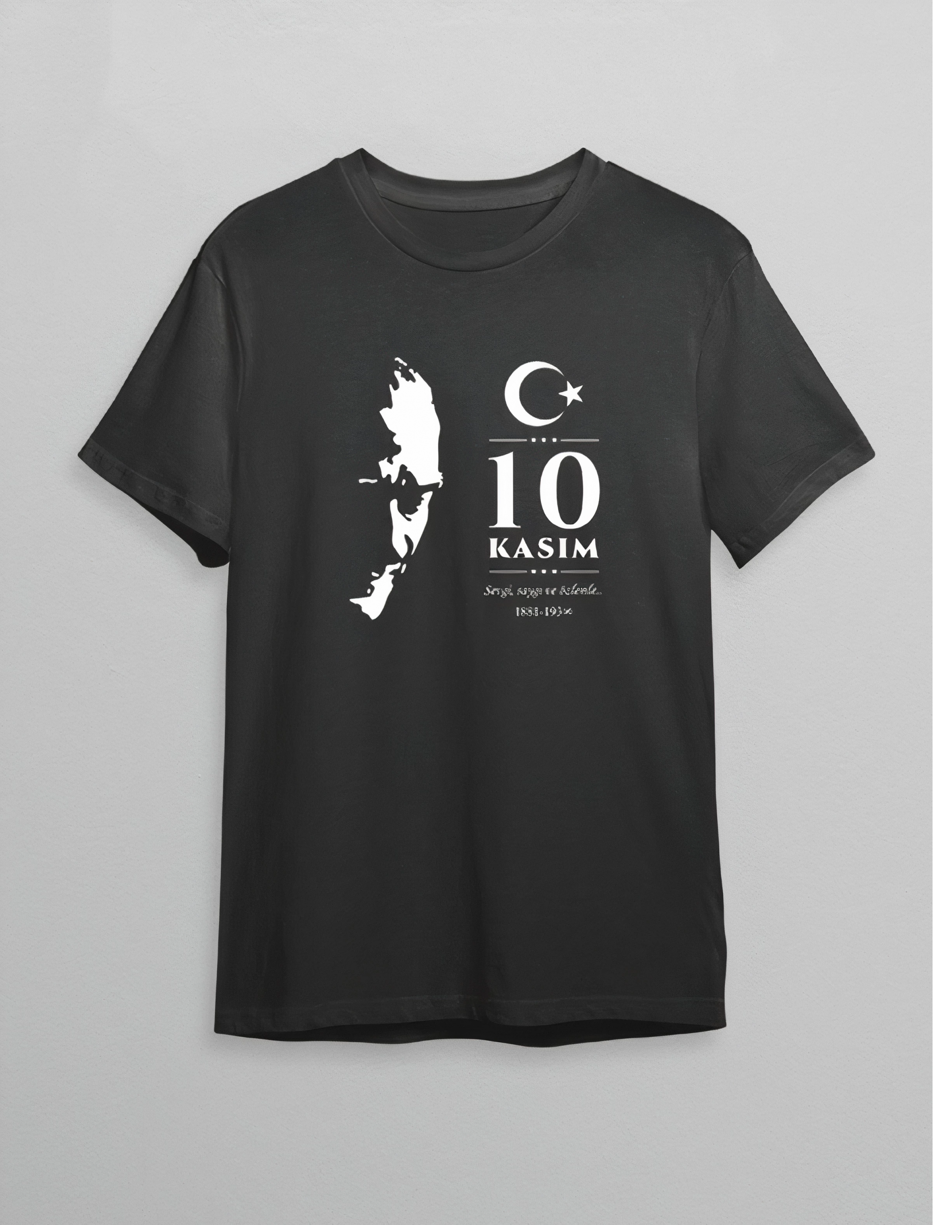 10 Kasım Atatürk Anma Günü Silüet Baskılı Oversize Bisiklet Yaka T-shirt – Siyah