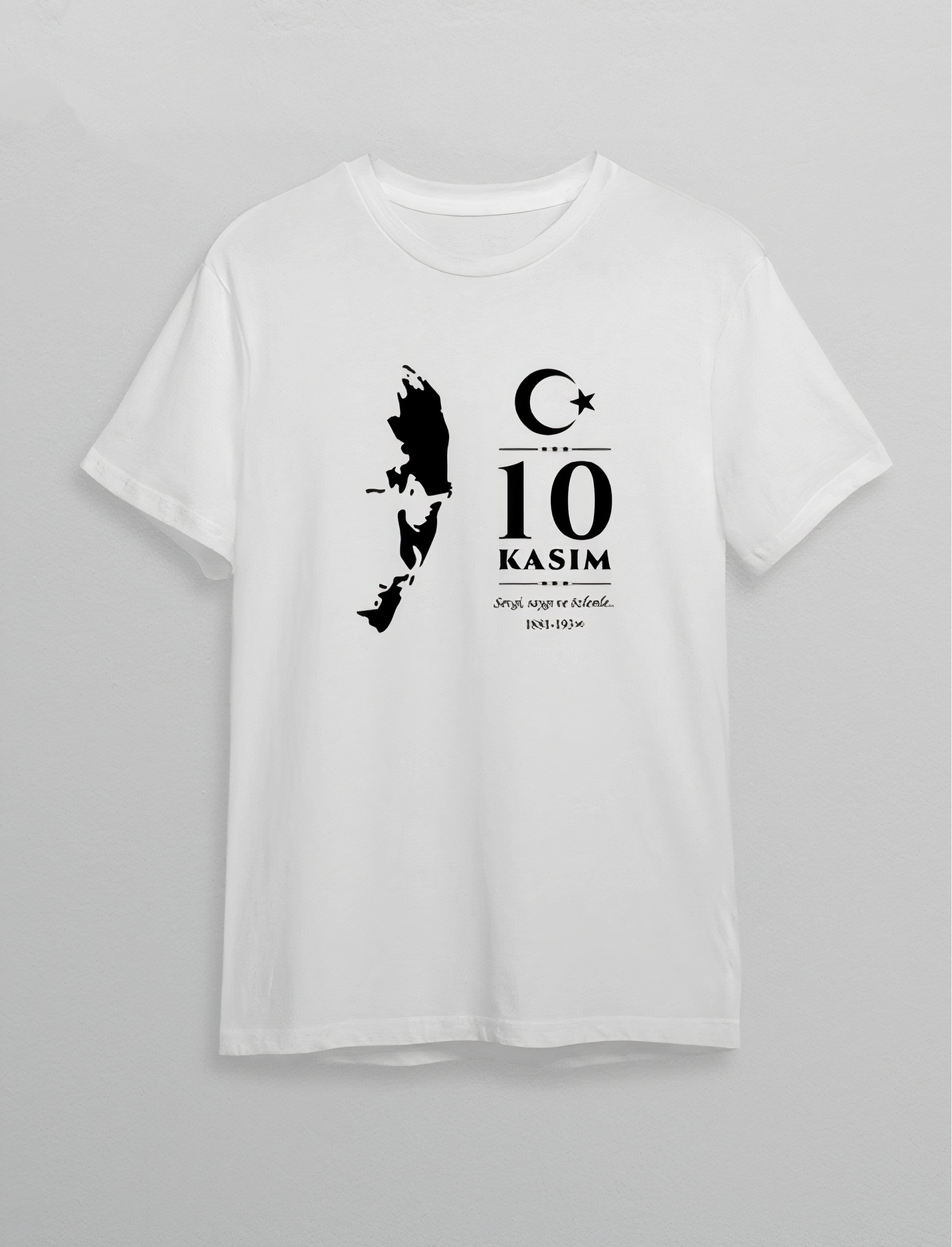 10 Kasım Atatürk Anma Günü Silüet Baskılı Oversize Bisiklet Yaka T-shirt – Beyaz