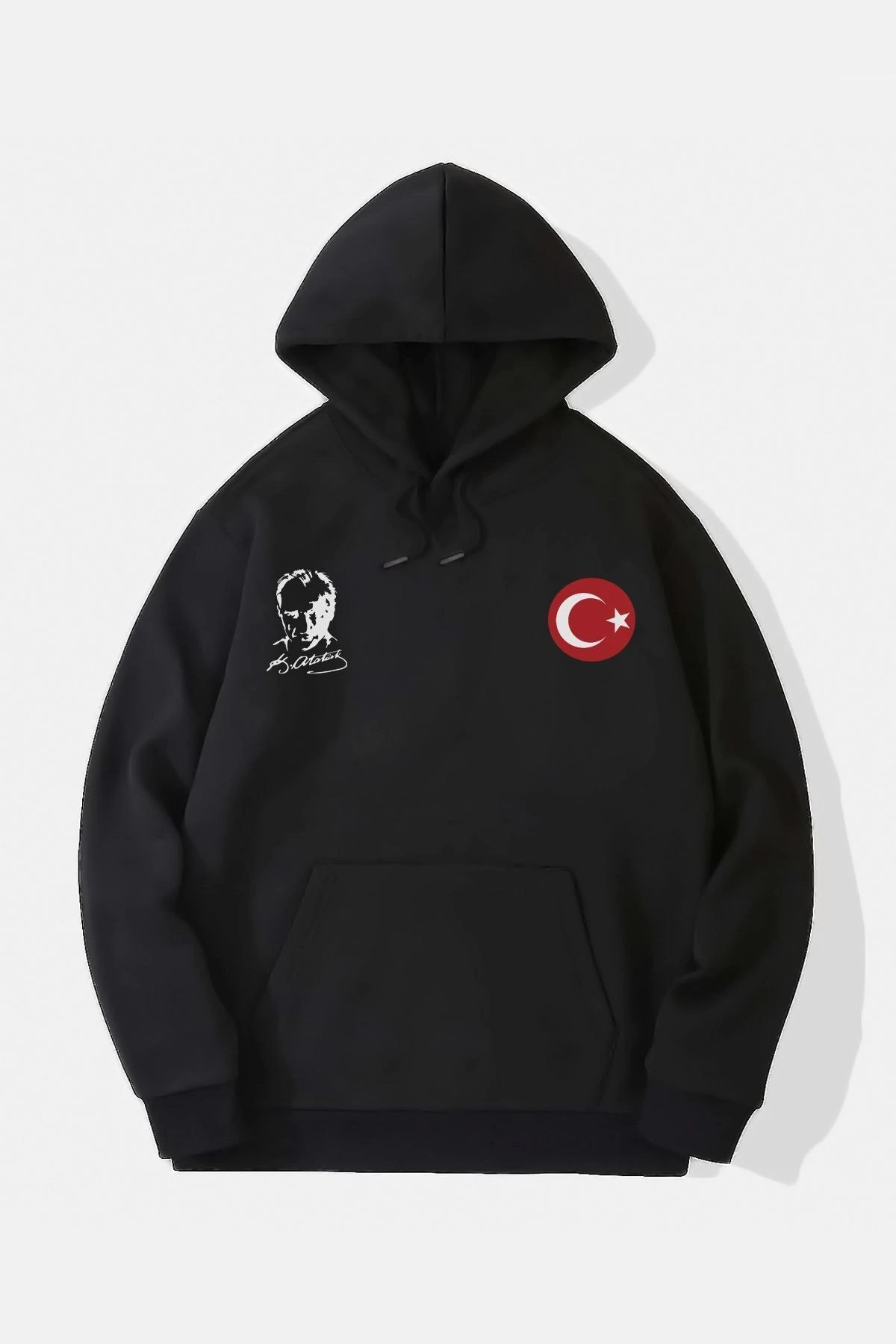 10 Kasıma Özel 3 İplik Kapüşonlu Baskılı SweatShirt Hoodie – Siyah