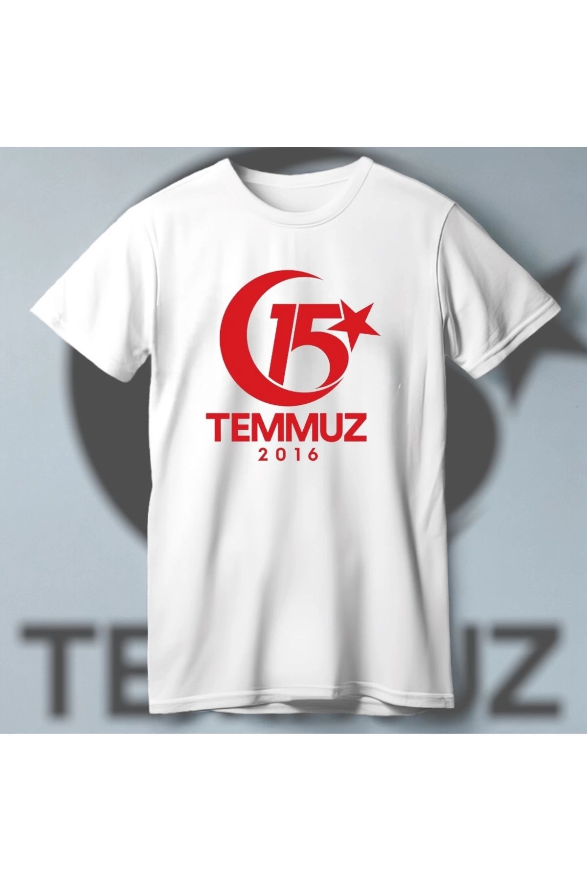 15 Temmuz Demokrasi ve Milli Birlik 2016 Anma Baskılı Bisiklet Yaka T-shirt – Beyaz
