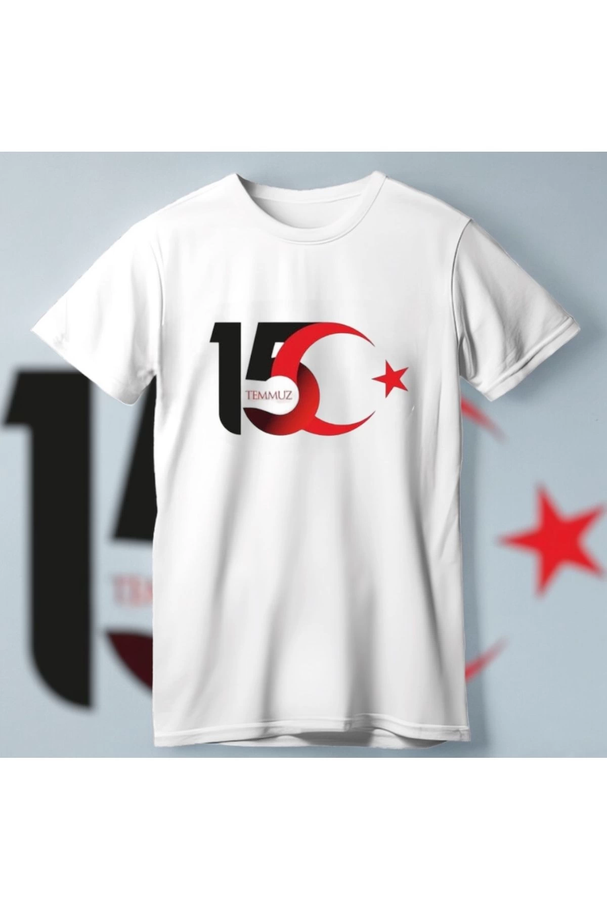 15 Temmuz Demokrasi ve Milli Birlik Günü Ay Yıldız Baskılı T-shirt – Beyaz