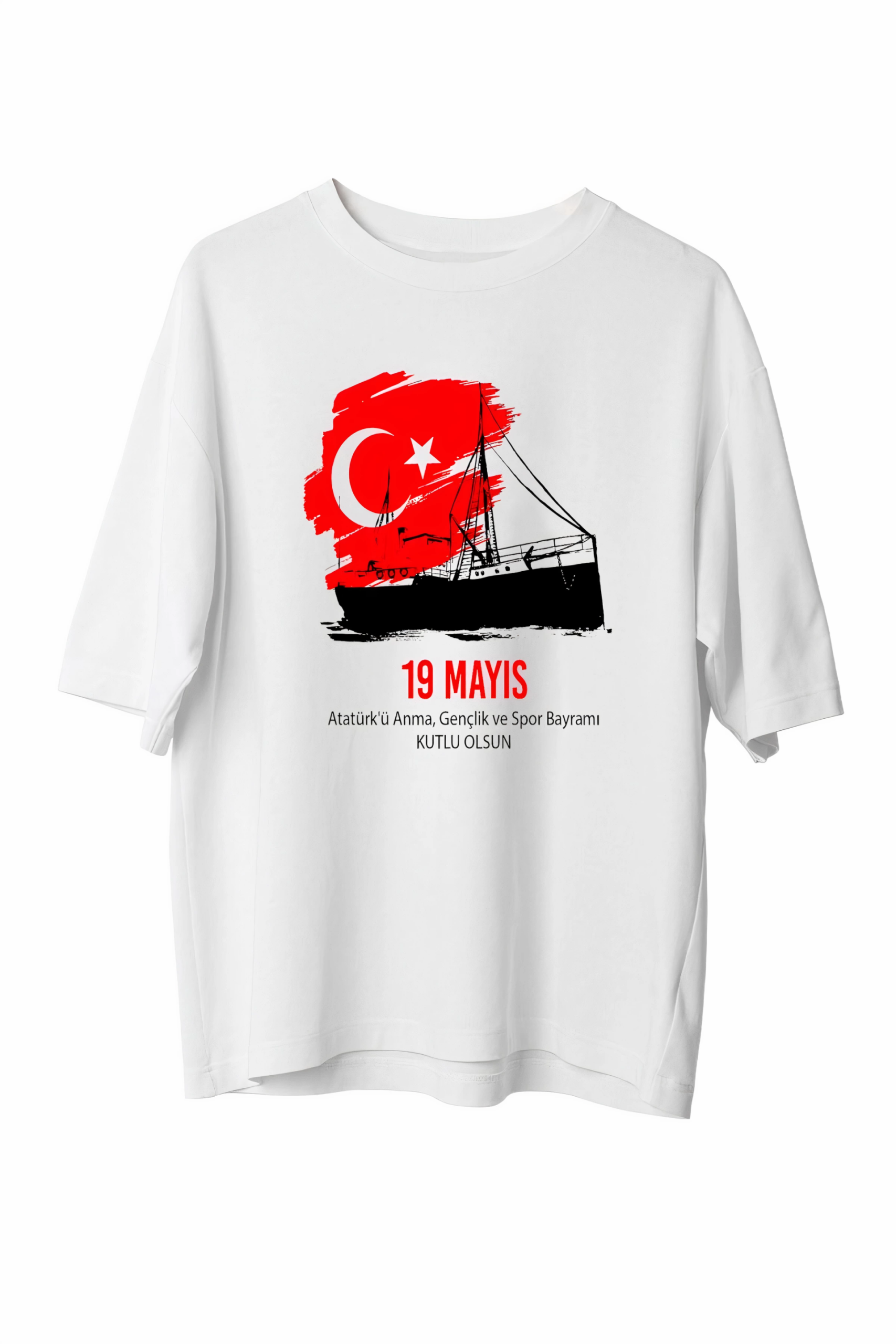 19 Mayıs Atatürk’ü Anma Gençlik ve Spor Bayramı Baskılı Oversize T-shirt – Beyaz