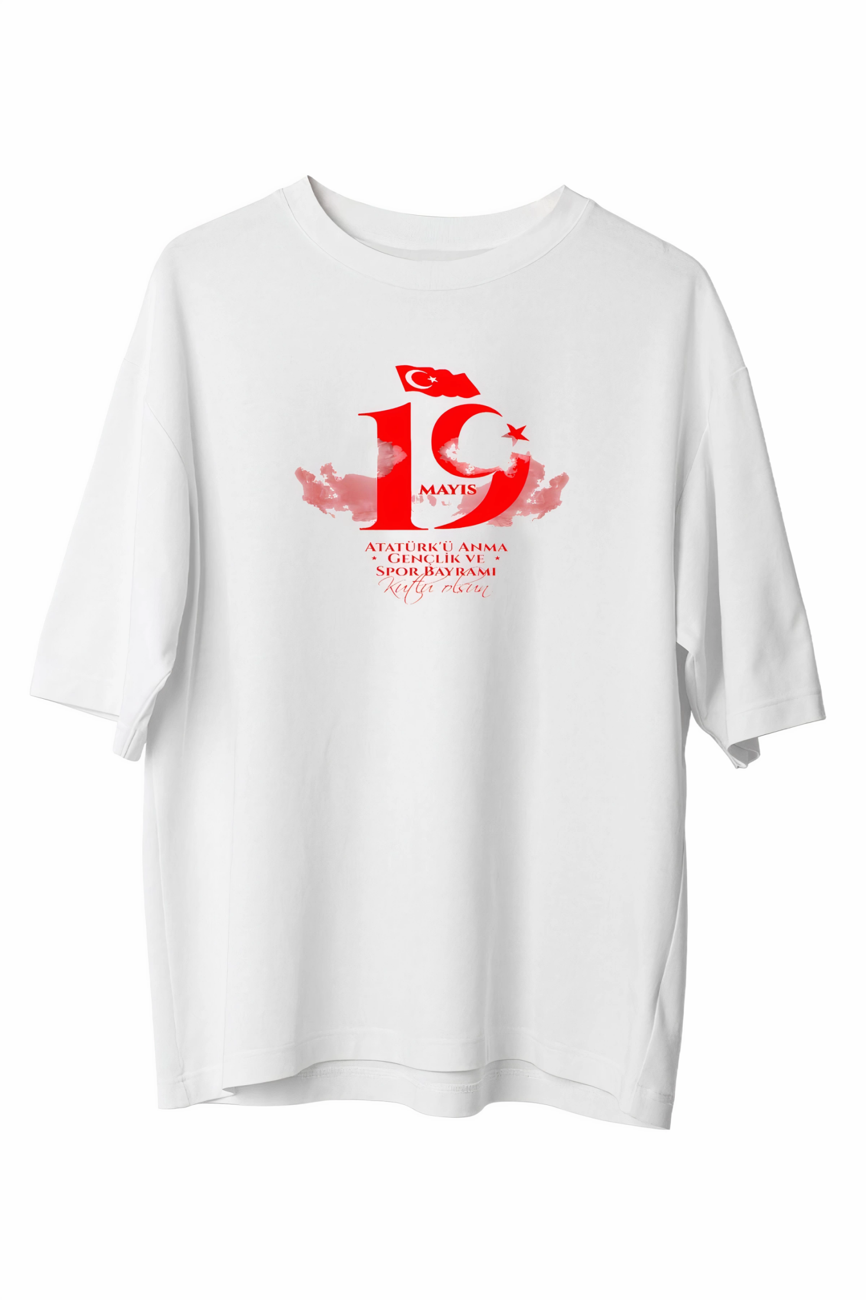 19 Mayıs Atatürk Temalı Gençlik ve Spor Bayramı Bisiklet Yaka T-shirt – Beyaz