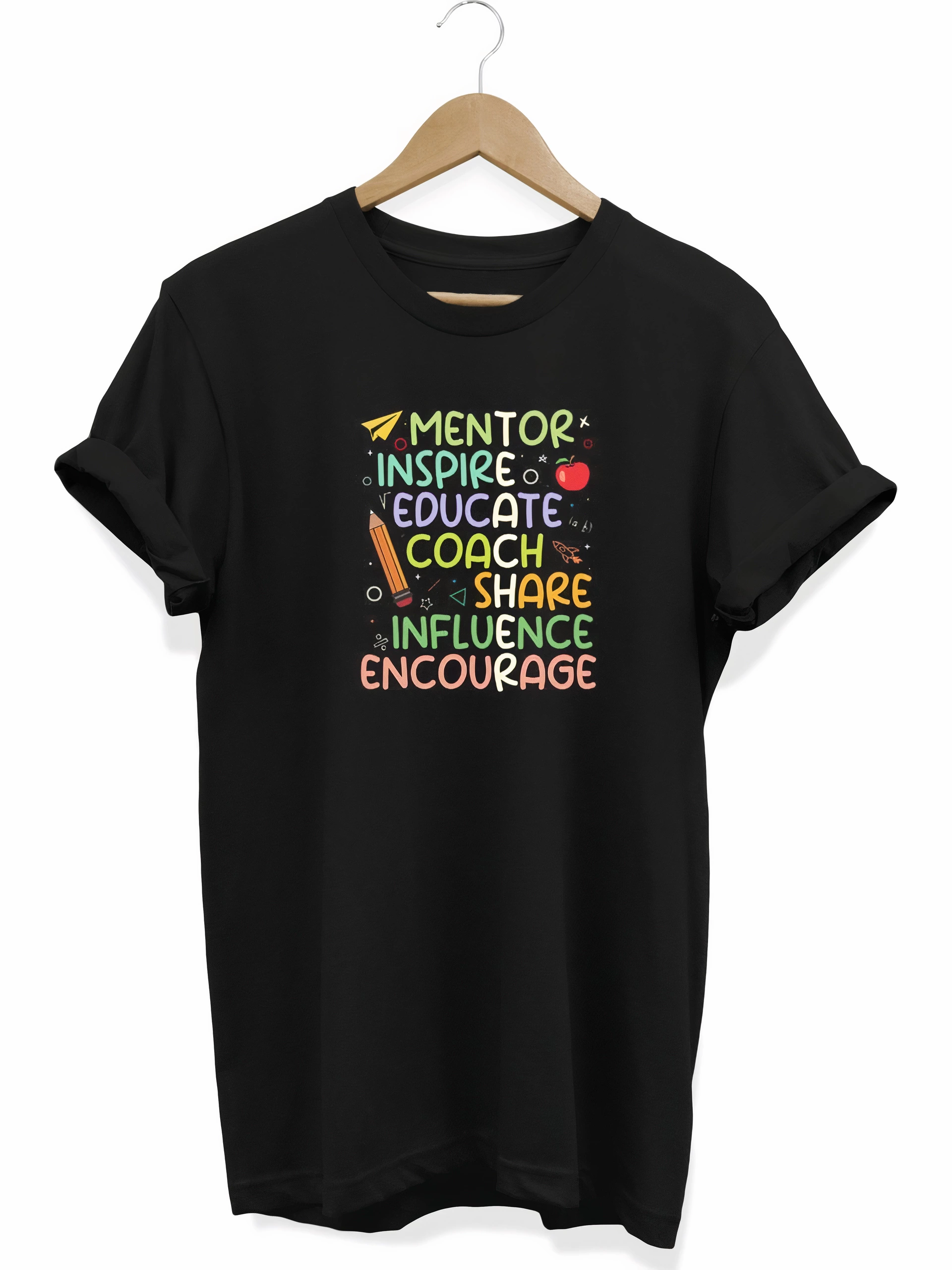24 Kasım Öğretmenler Günü Hediye Temalı Oversize Bisiklet Yaka T-shirt – Siyah