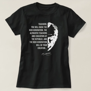 24 Kasım Öğretmenler Günü Temalı Baskılı Bisiklet Yaka T-shirt – Siyah
