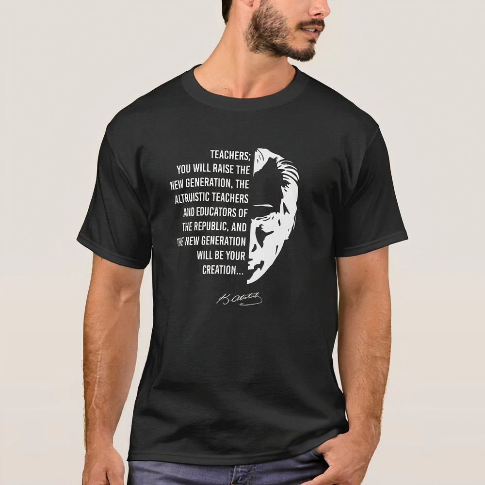24 Kasım Öğretmenler Günü Temalı Baskılı Bisiklet Yaka T-shirt – Siyah